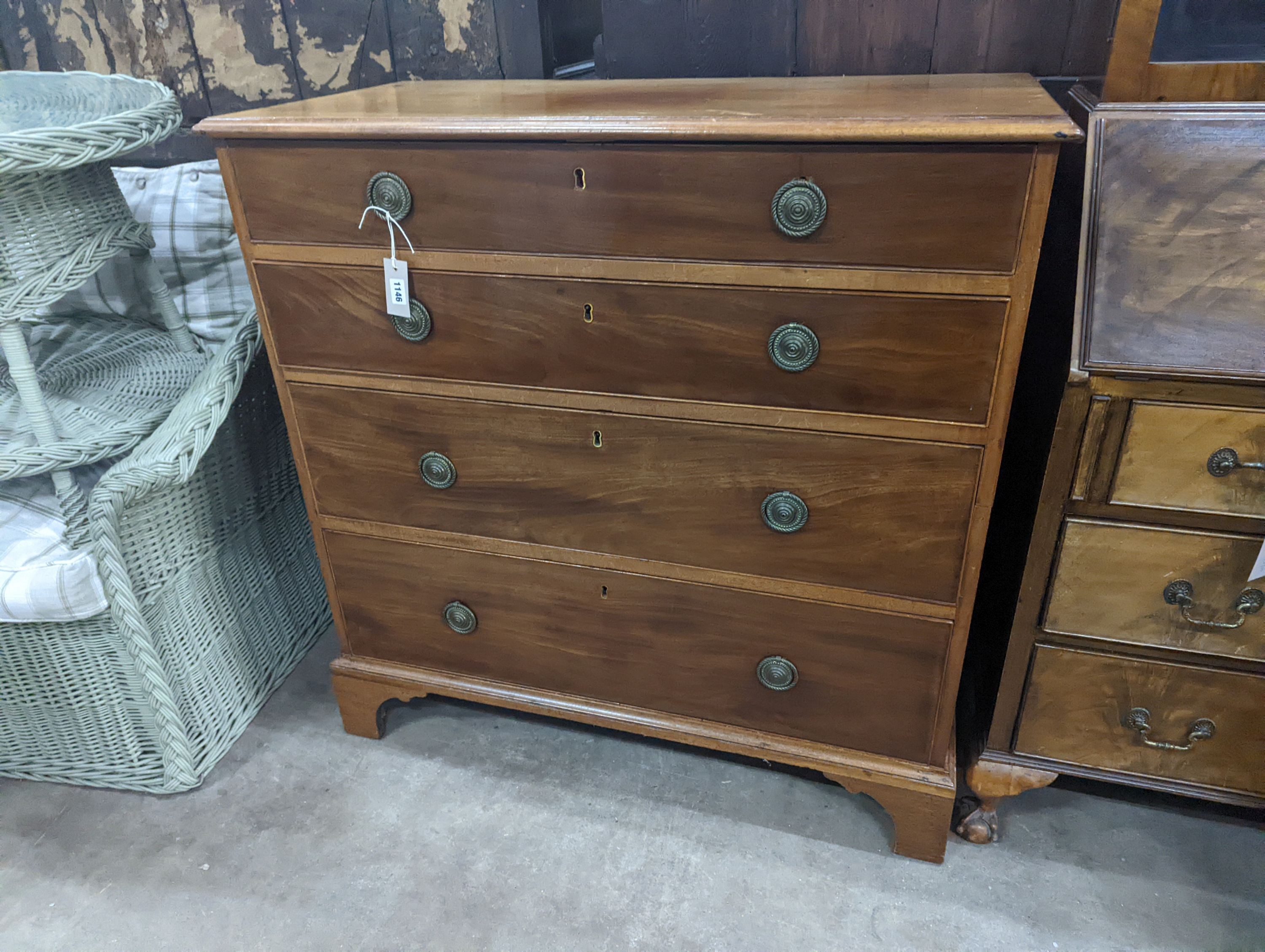 A Regency mahogany two part chest of four long drawers, width 100cm, depth 50cm, height 102cm